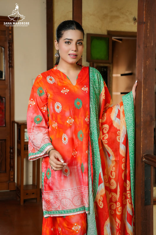3 Piece Printed Suit Unstitched Summer Wear